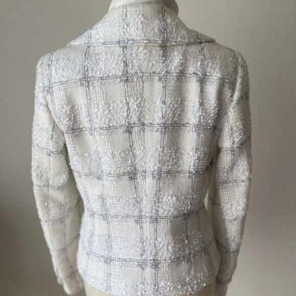 Escada White/Off white Plaid & Boucle Jacket Size M - Picture 4 of 8